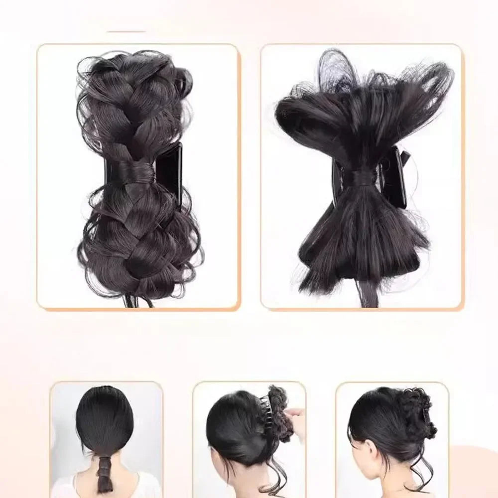 Synthetic Simulation Natural Bowknot Dragon Beard Ponytail Clip-in Wig woman Retro gentle horsetail wig hair Extension