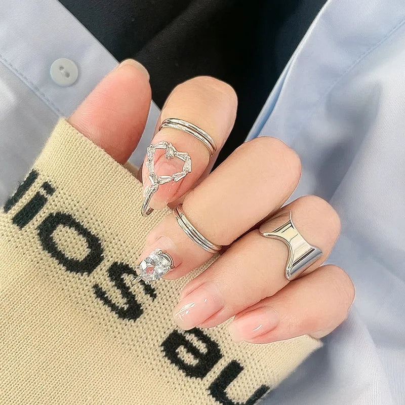 Trendy Geometric Rhinestone Adjustable Nail Ring Fashion Temperament Delicate Fingertip Ring Personality Jewelry Accessories Viralgem Store