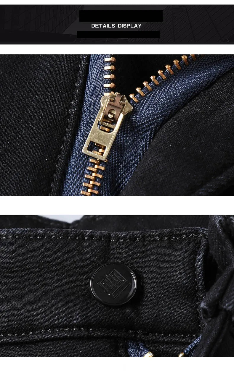 2025 Winter Warm Denim Casual  Fleece  Jeans Men Elasticity  Slim Fit Stretch Thick Velvet Pants Black Grey Blue Jeans