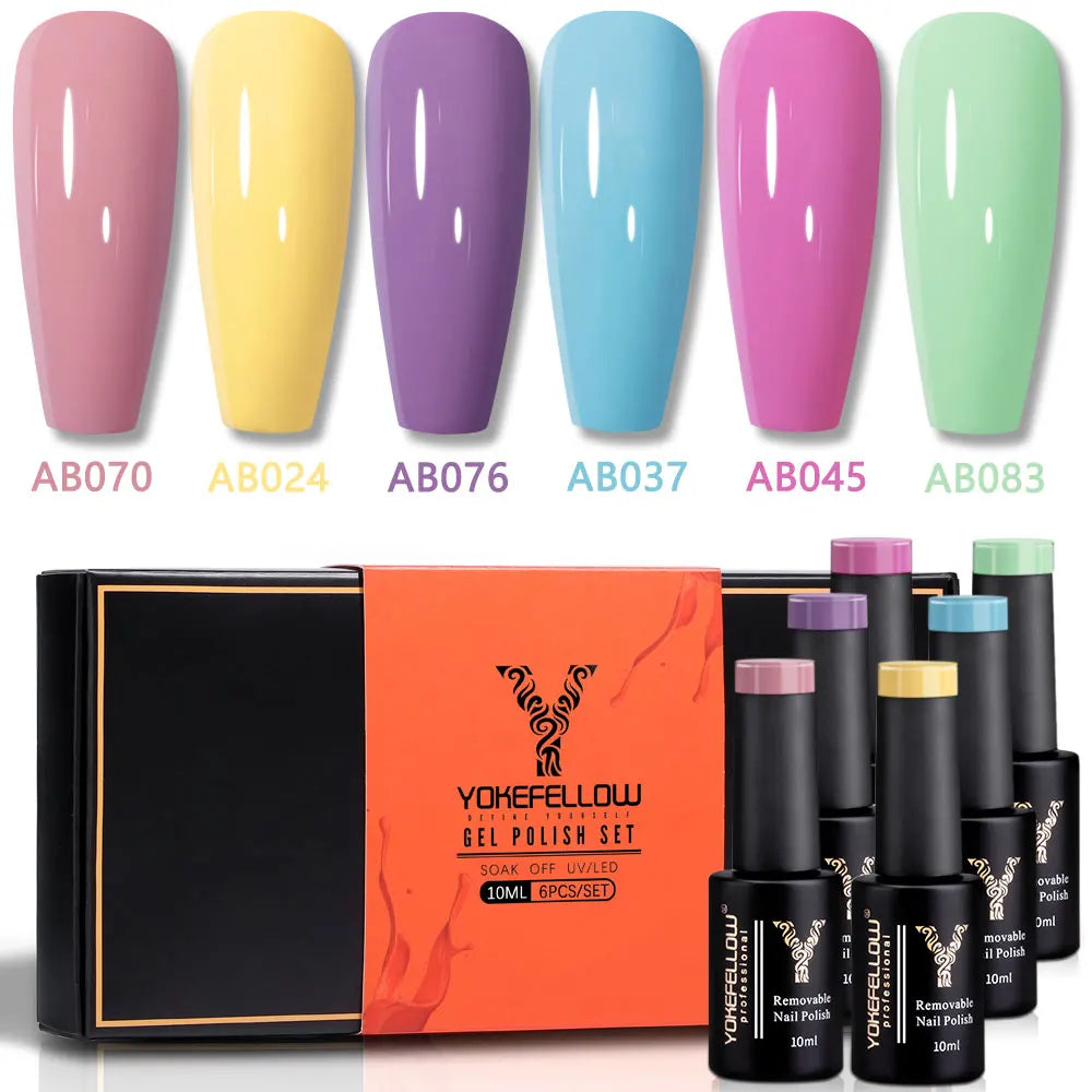 YOKEFELLOW  Pastel Gel Nail Polish Set 6 Colors Spring Summer Macaron Gel Nail Kit Soak Off Nail Art DIY Manicure Gift for Girl Viralgem Store