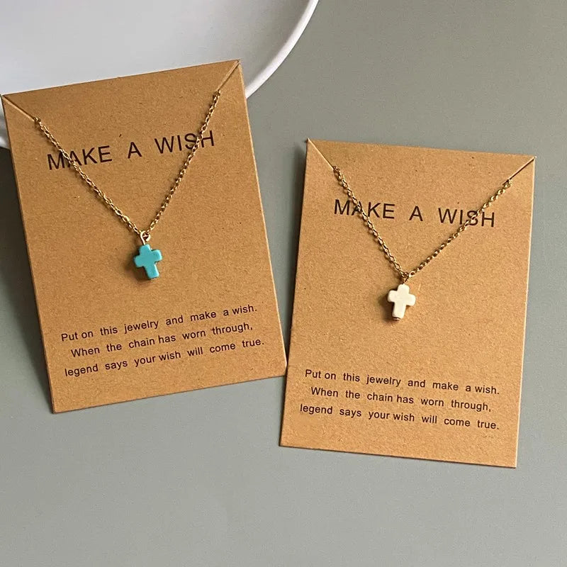 Tiny Cross Neckace for Women Fashion Blue White Color Pendant Fashion Choker Necklace Gift for Firend Wholesale Collar Jewelry