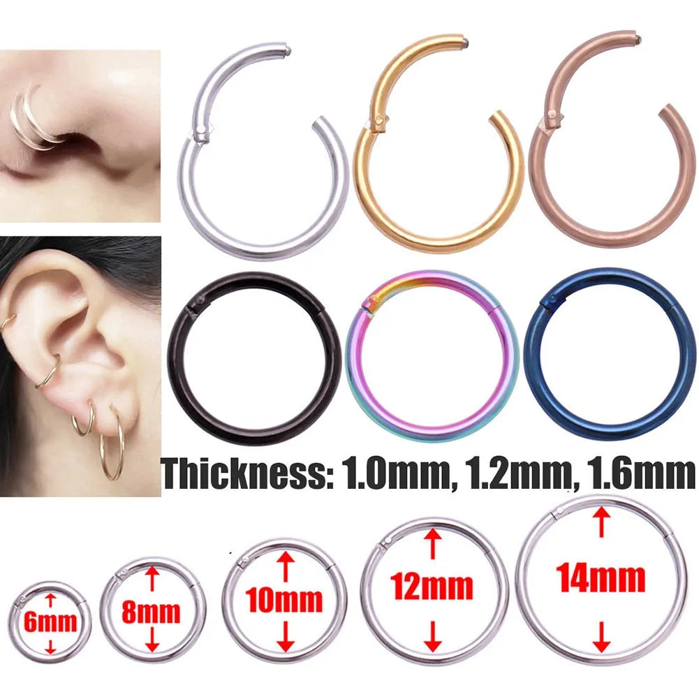1PC Stainless Steel Nose Hoop Septum Piercing Clicker Hinged Segment Rings Lip Helix Daith Conch Cartilage Earrings Sexy Jewelry Viralgem Store
