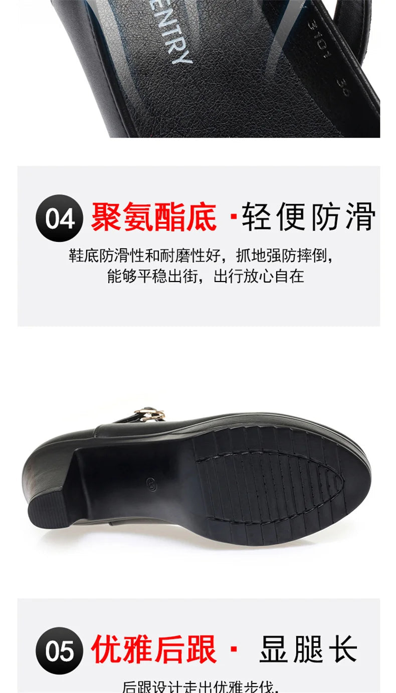 Spring Soft Leather Shoes Women Round Toe Platform Pumps Thick Heel Fashion Temperament Elegant Black Work Single Shoes Viralgem Store