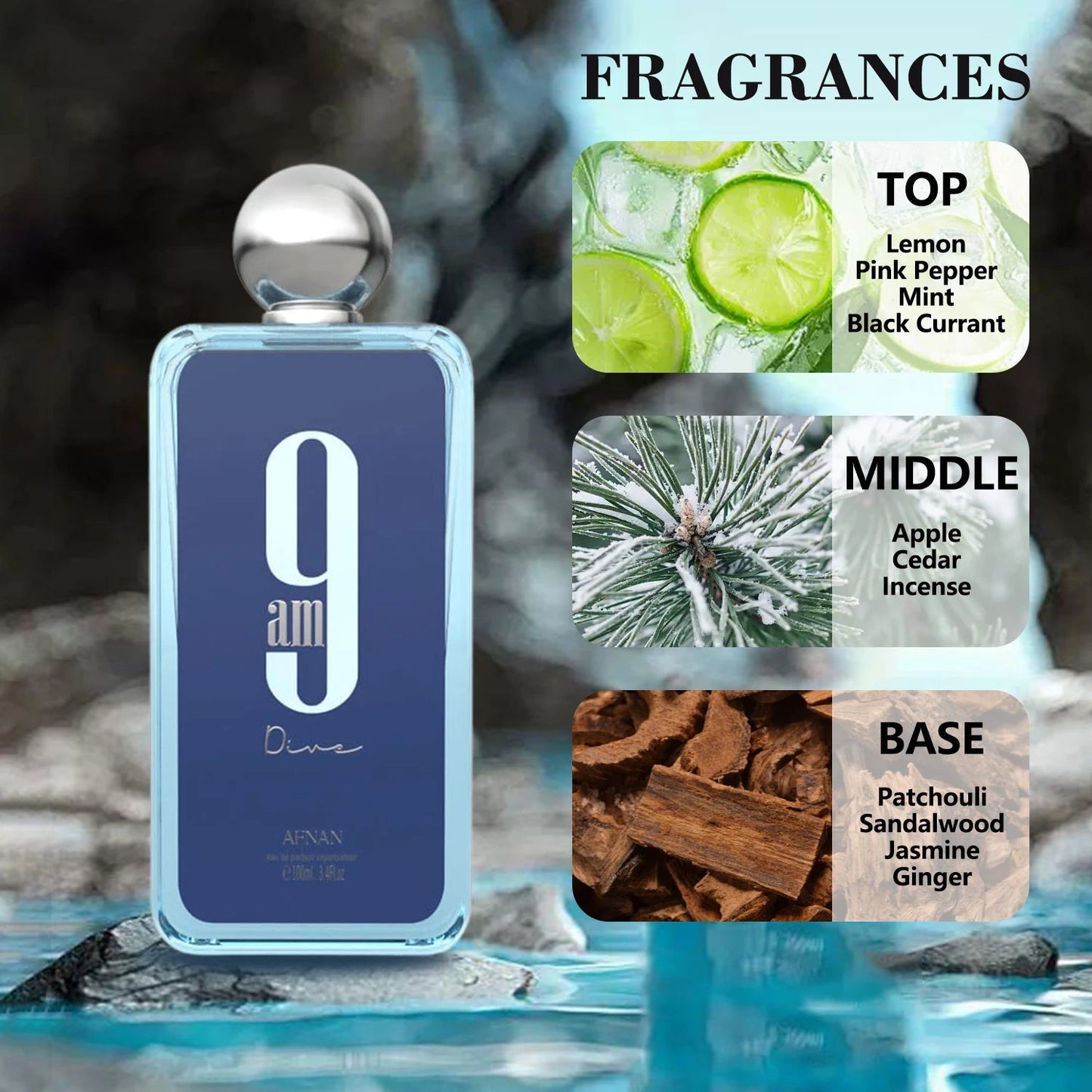 Afnan 9 PM 9 AM Dive Women's Men's Perfume Eau De Parfum Long-Lasting Pheromones Perfume Timeless Scent Couple Gift 100ml/ 3.4oz Viralgem Store