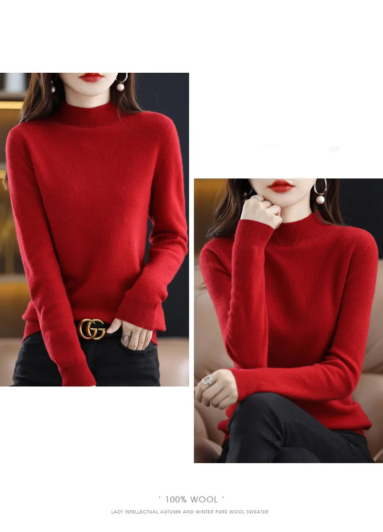 100% Pure Wool Half-neck Pullover In Autumn And Winter New Cashmere Sweater Women's Casual Knit Top Women's Coat 19 Colors Viralgem Store
