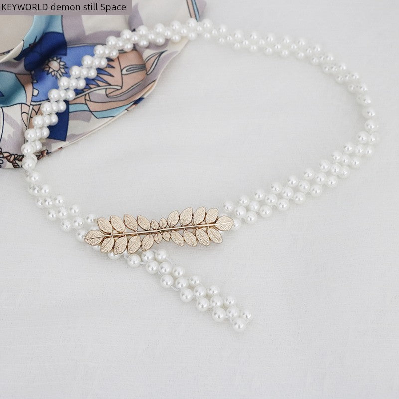 Women's Pearl Elastic Rhinestone Hanfu Waist Dress