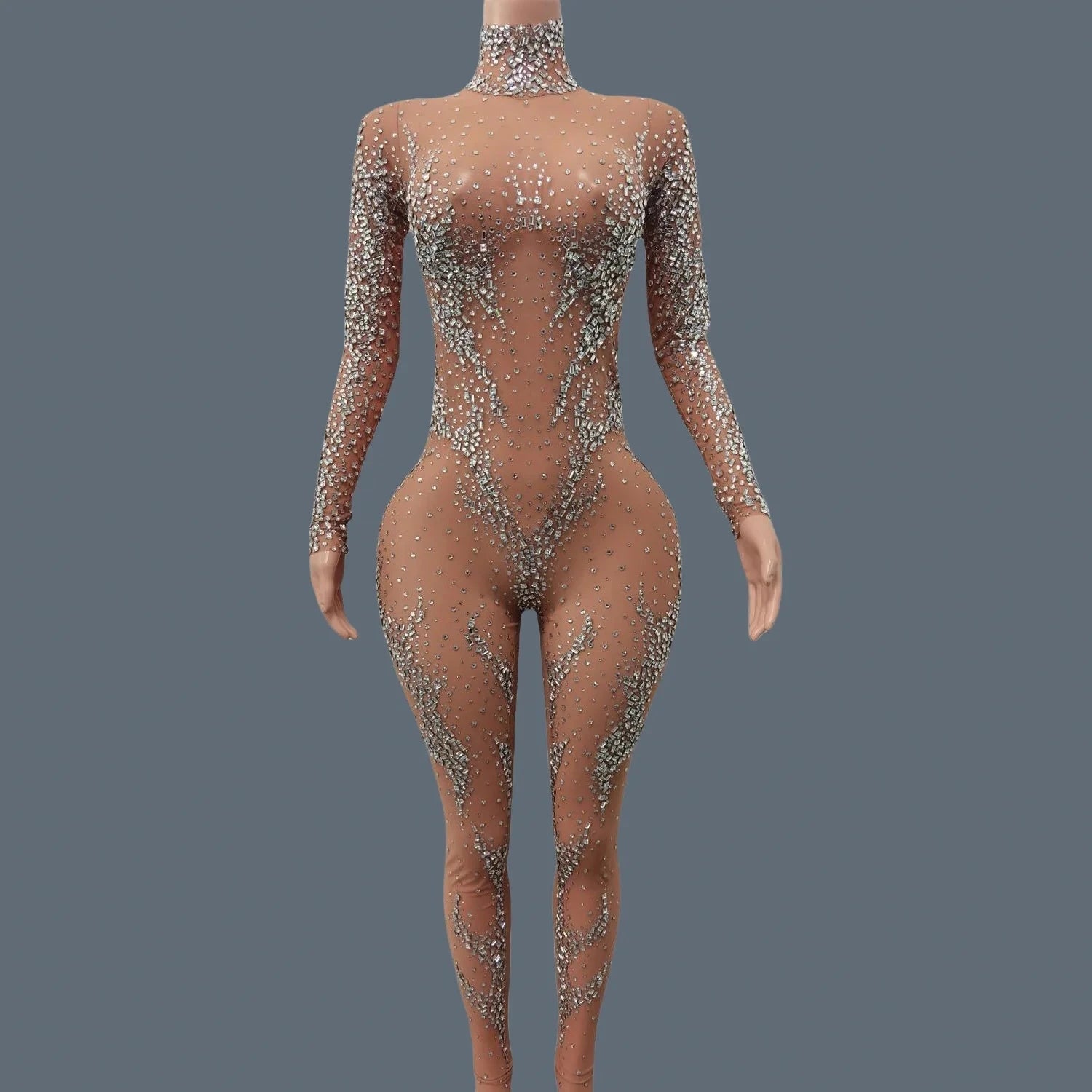 Luxurious Sparkly Crystals Skinny Sheer Mesh Jumpsuit for Women Birthday Party Female Singer Show Stage High-end Sexy Jumpsuit Viralgem Store