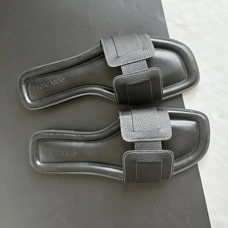 2024 Women Modern Slippers Summer Outdoors Comfortable Flat Slippers Luxury Leather Slippers Casual Slides Shoes Females Sandals
