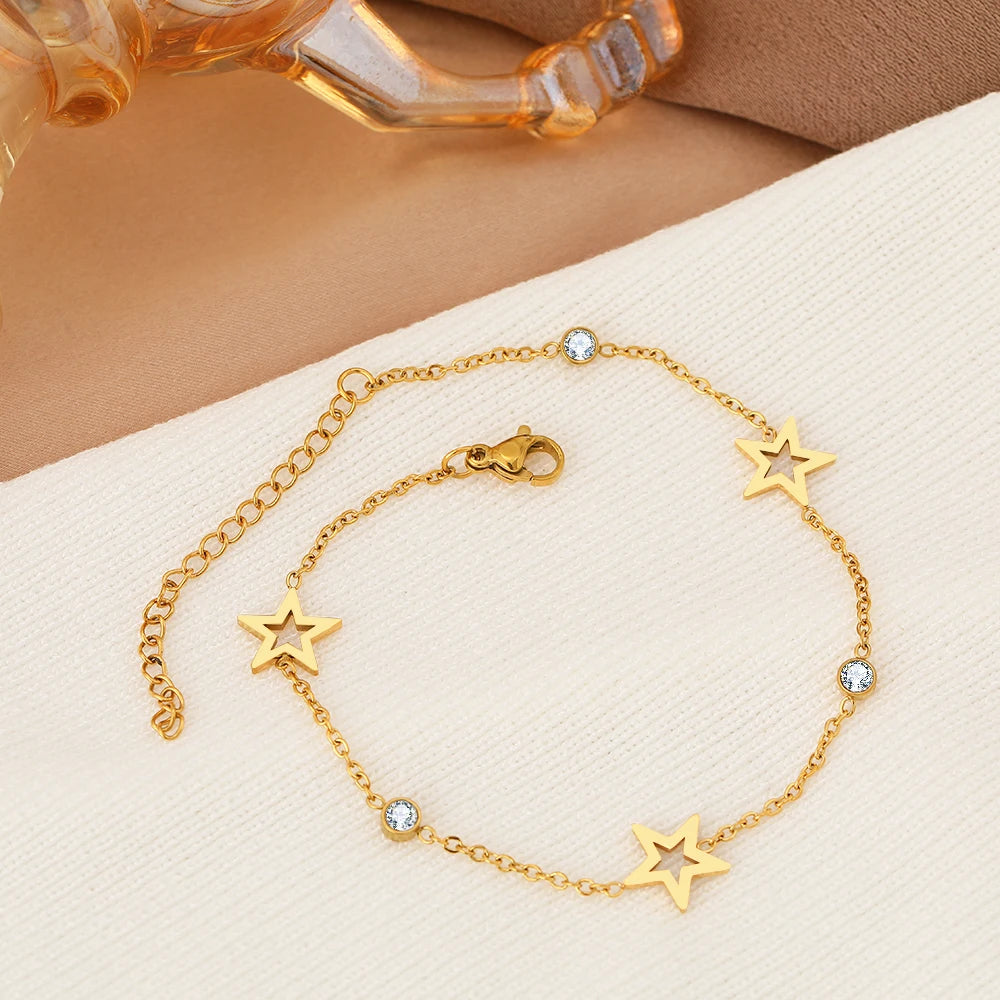 Stainless Steel Bracelets Crystal Zircon Hollow Star Pendant Korean Fashion Bracelet For Women Jewelry Best Friend Gifts New in