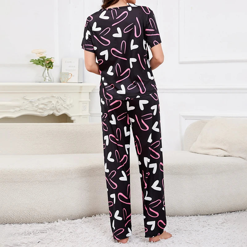 3-Piece Women's Checkered Printing Pajamas Set Soft & Comfy Crew Neck Tee Elastic Shorts & Lounge Pants Sleepwear Home Clothing