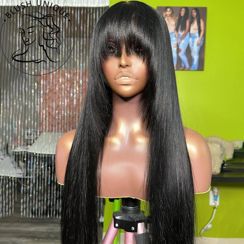 Straight Layered Cut Wigs with Bangs HD Lace Fake Scalp Synthetic Natural Layered Lace Wig For Women Glueless Heat Resistant Wig Viralgem Store