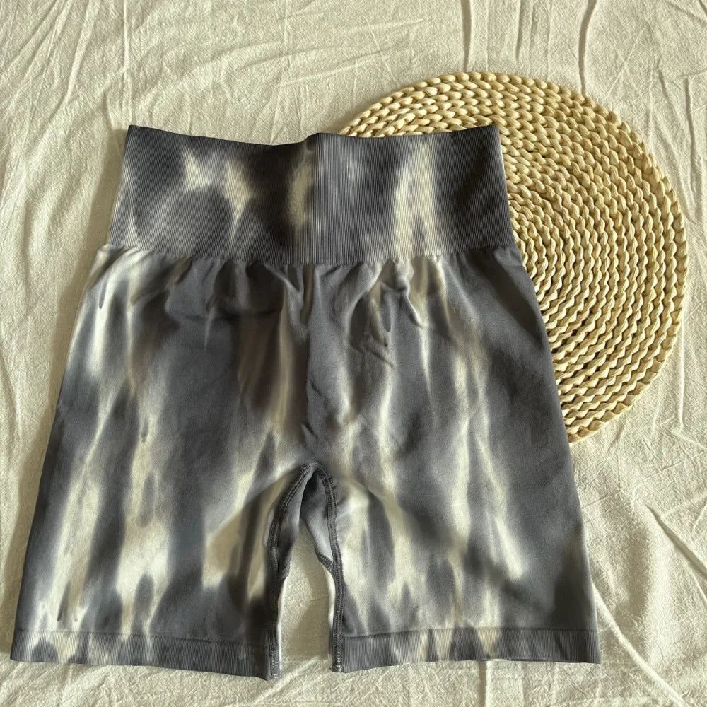 Tie Dye Aurora Shorts Female Seamless Slim Leggings Gym Running Cycling Stretchy Leggings High Waist Hip Liftting Yoga Shorts
