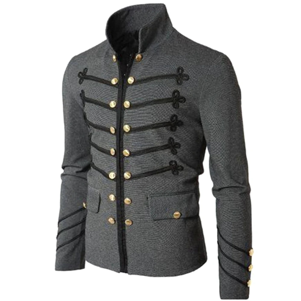 Steampunk Men Gothic Clothing Military Jackets Medieval Vintage Jacket Stand Collar Rock Frock Coat Men's Retro Punk Coat