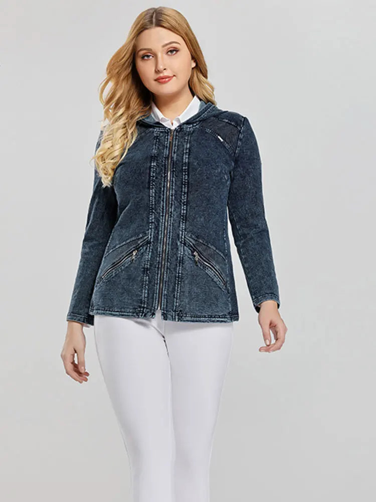 Women's plus Size Casual Denim Jacket Loose Fit Classic Style Button Detailing Long Sleeve Blue Outerwear Viralgem Store
