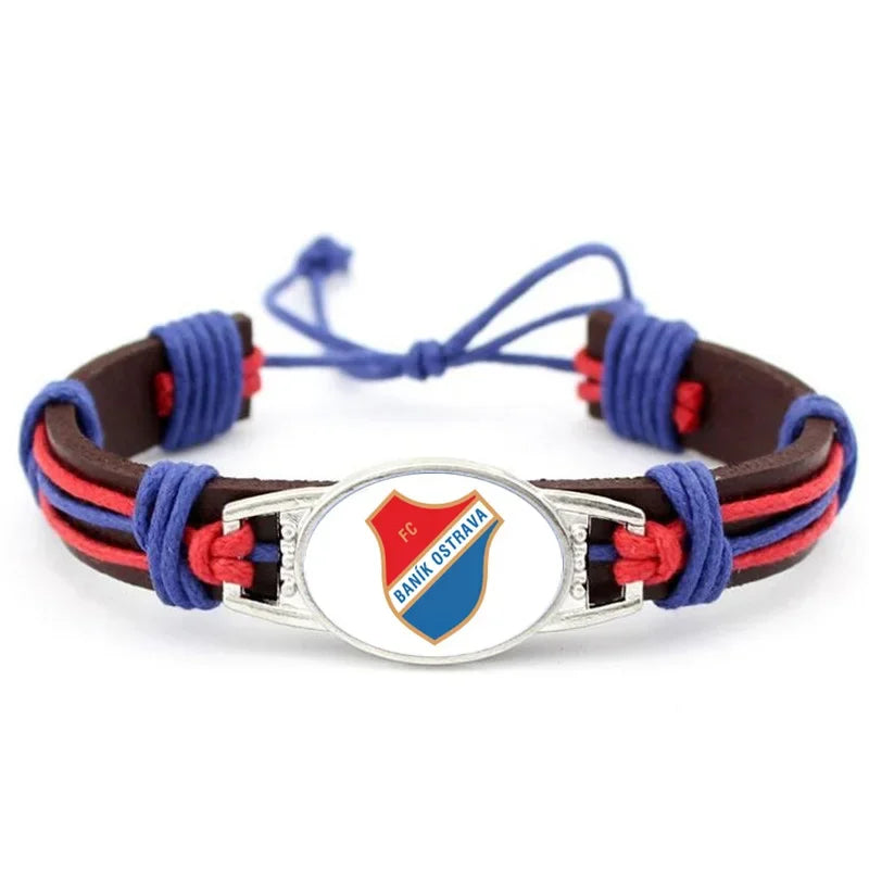 1PC Czech Republic  AC Sparta Praha Fotbal Charms Genuine Leather Bracelet Bangles Hand Braided Jewelry Dropshipping