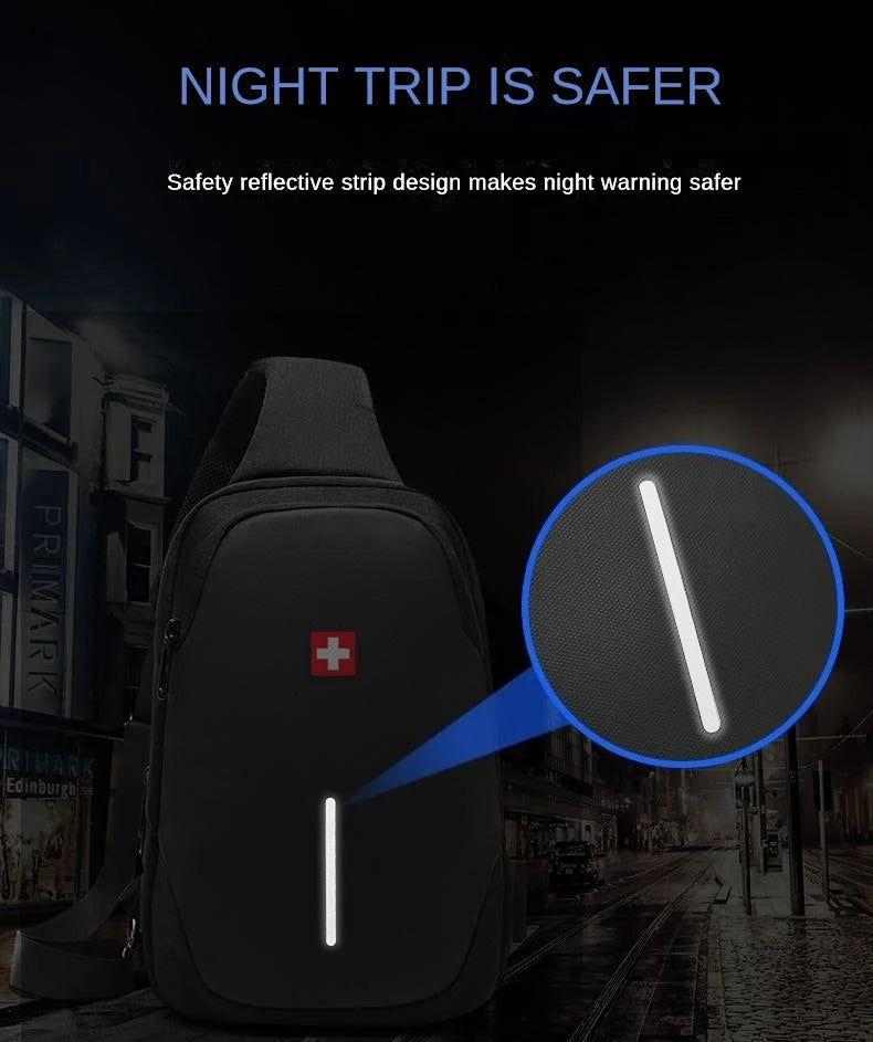 SWISS New Men's Casual Chest Bag Sports Waterproof Shoulder Bag Anti-theft Crossbody Bag Fashion Solid Color Usb Bag Sling Pack Viralgem Store