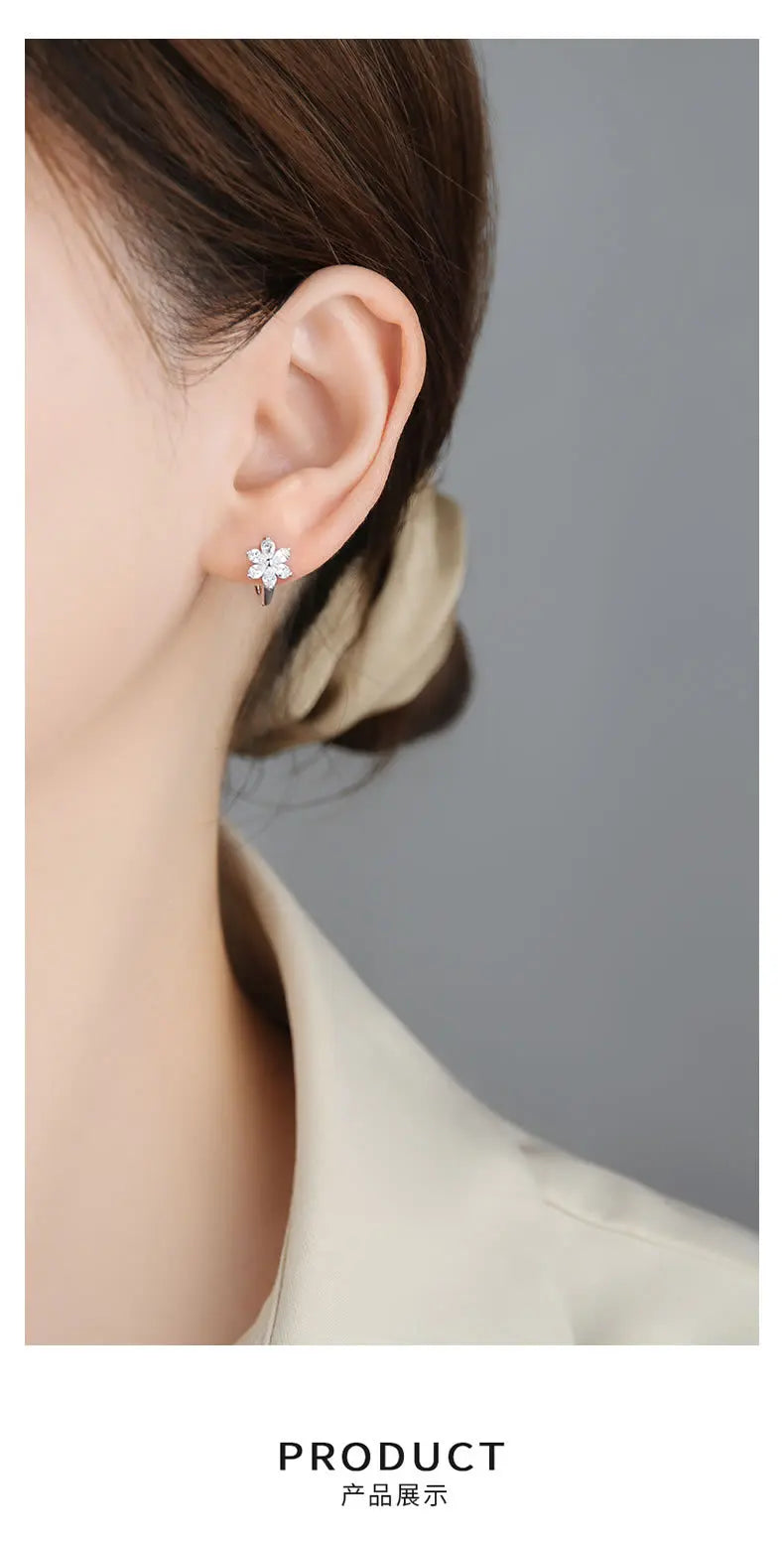 925 Sterling Silver Flower Earrings Temperament Simple Inlaid Zircon for Women Wedding Jewelry Accessories Viralgem Store