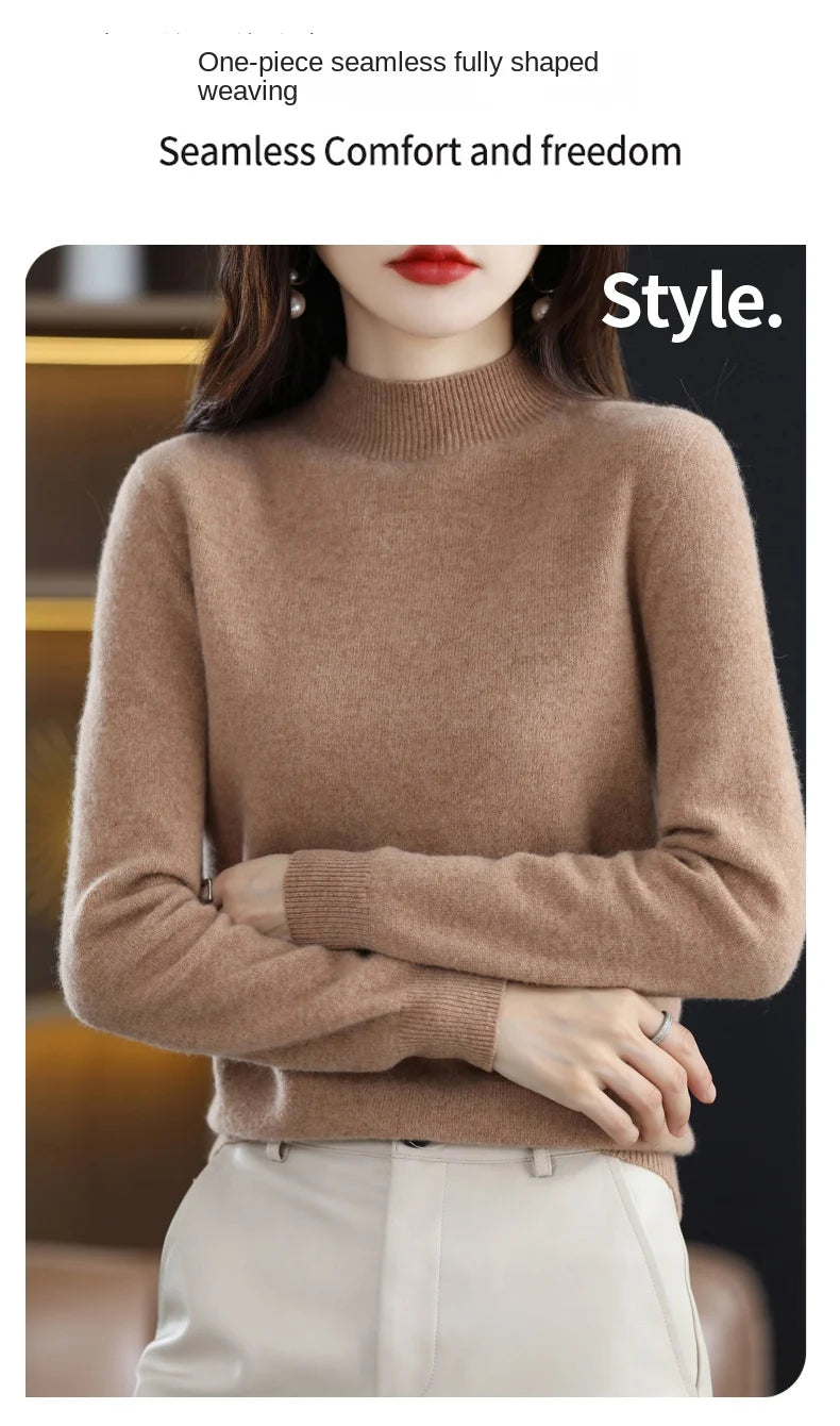 100% Pure Wool Half-neck Pullover In Autumn And Winter New Cashmere Sweater Women's Casual Knit Top Women's Coat 19 Colors Viralgem Store