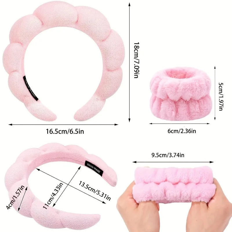 Sponge Spa Headband with Wristbands for Washing Face Wide Padded Headband Skin Care Makeup Removal Shower for Women Girls