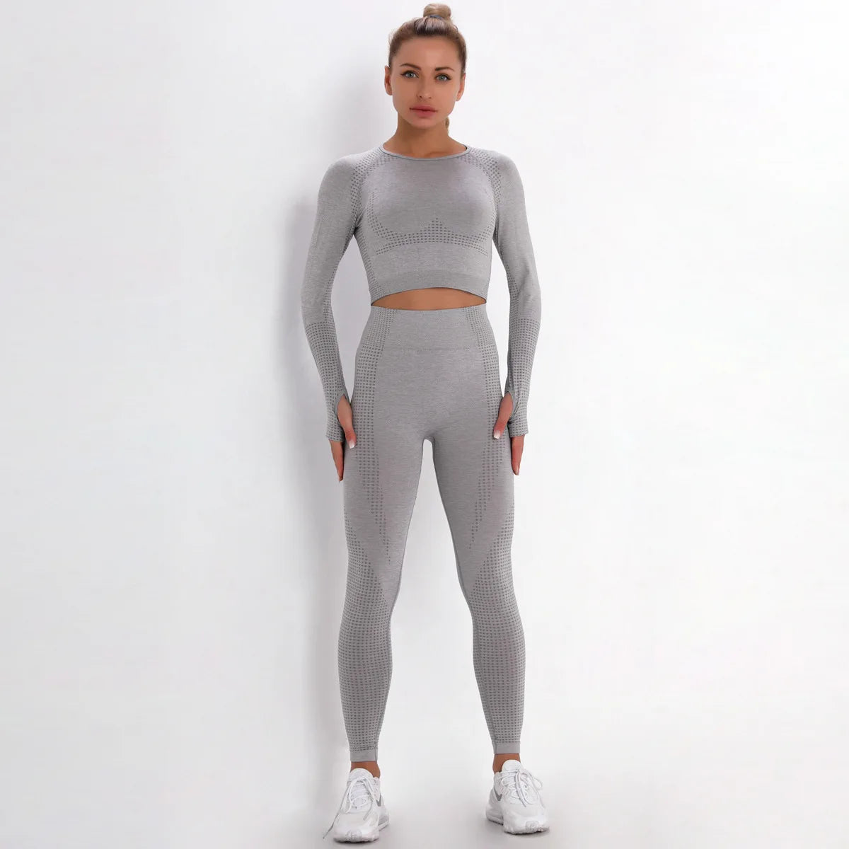 Women Seamless Gym Set Long Sleeve Top High Waist Belly Control Sport Leggings Gym Clothes Seamless Sport Suit Sexy Booty Girls Viralgem Store