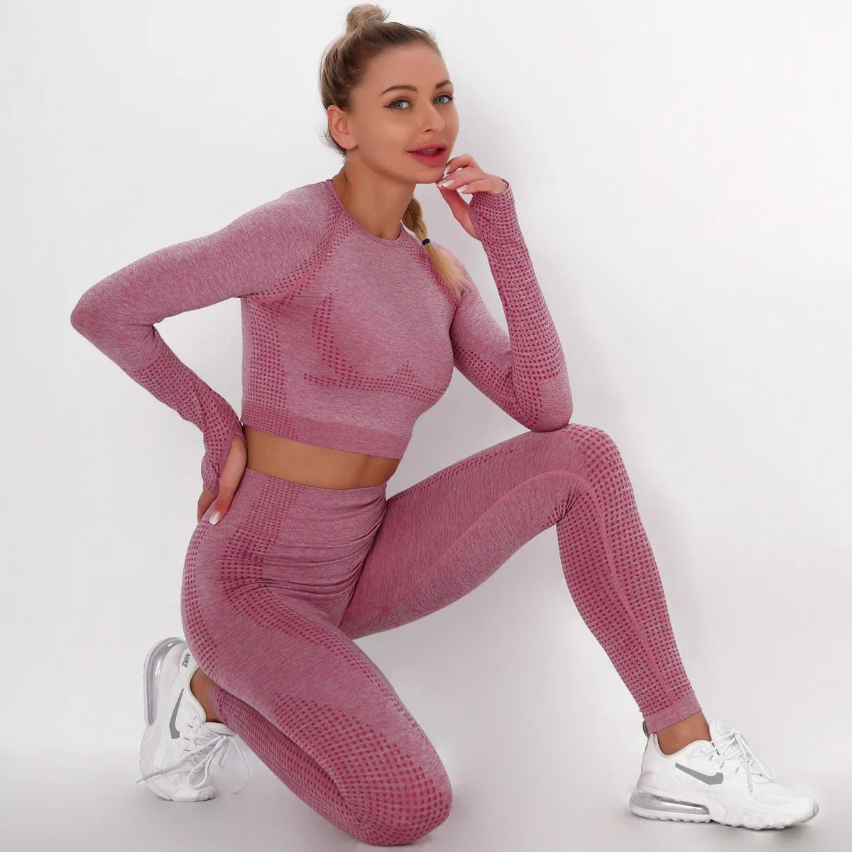 Women Seamless Gym Set Long Sleeve Top High Waist Belly Control Sport Leggings Gym Clothes Seamless Sport Suit Sexy Booty Girls Viralgem Store