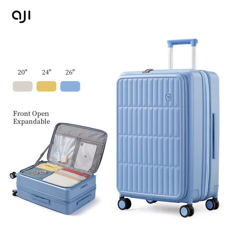 AJI Women Luggage Travel Suitcase Fashions Side Opening Carry On Luggage Expanding Capacity Trolley Case For Men 20 24 26 Inch Viralgem Store
