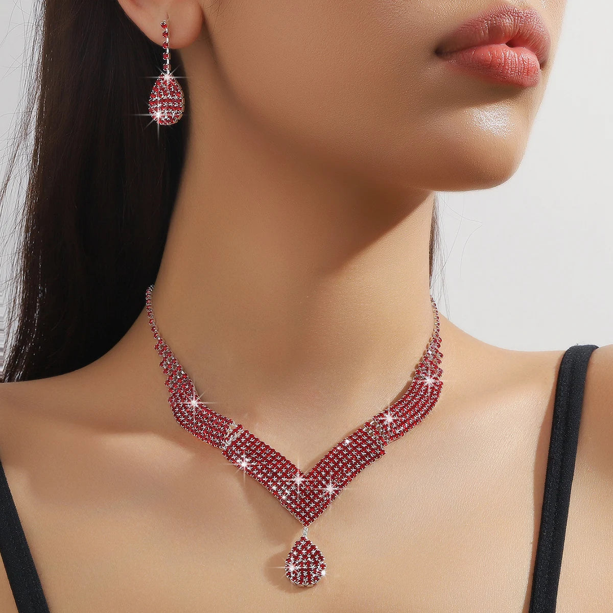 3pcs fashionable rhinestones, water droplets, necklaces, earrings, jewelry sets, women's wedding accessories Viralgem Store