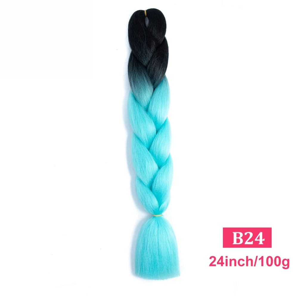 24inch Synthetic Long Braiding Hair Pre Strethced Colorful Ombre Brown Blonde Crochet Jumbo Braids Hair Extensions For Women