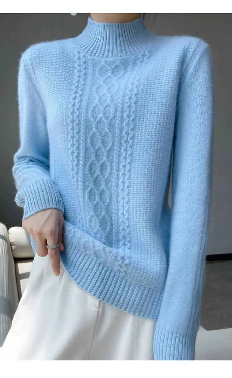 2023 Autumn and Winter New Women Sweater Warm Cashmere Sweater Loose Large Size Top Half Turtleneck Knitted Bottoming Shirt