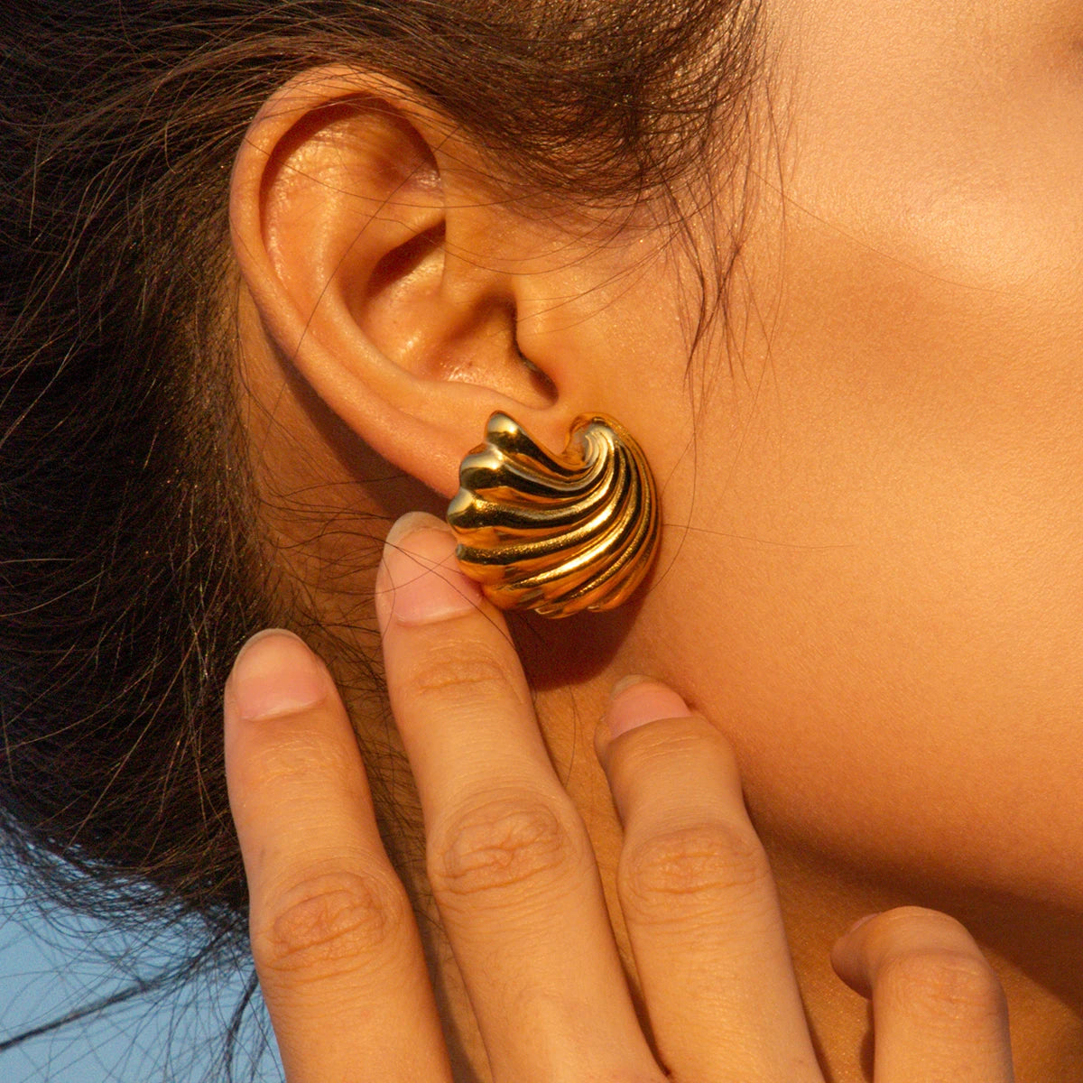 Youthway Shell Textured Metal Stainless Steel Earrings Summer Beach Holiday Charm Jewelry Waterproof  Holiday Summer Jewelry