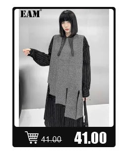 [EAM] Women Black Pu Leather Long Spaghetti Strap Dress New V-Neck Sleeveless Loose Fit Fashion Tide Spring Autumn 2024 JD03201