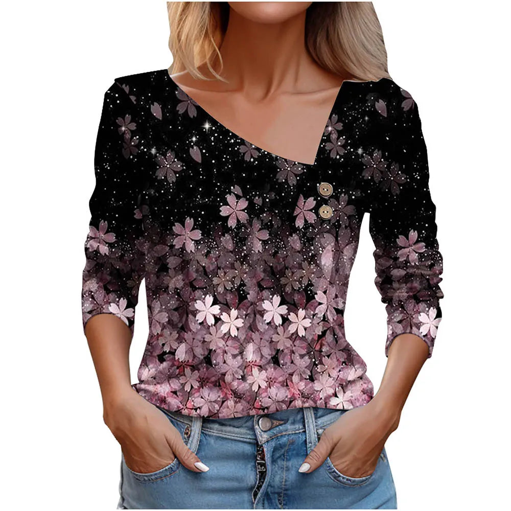 T Shirt For Women Fashion Long Sleeve Top White Floral Print Shirts And Blouses Autumn Winter Clothes For Women 2024 Viralgem Store