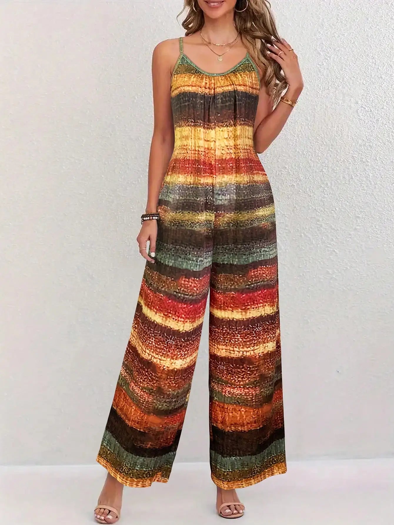 Women's Off the Shoulder Slingback Long Length Drawings Print Jumpsuit-vacation outfits women, fashion jumpsuit for fall clothes Viralgem Store