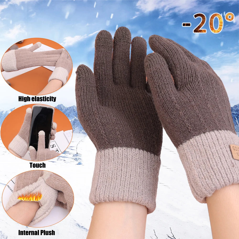 Warm Thick Plush Knitted Gloves Winter Touchscreen Plush Gloves Woman Thickening Fleece Thickened Cycling Driving Skiing Gloves