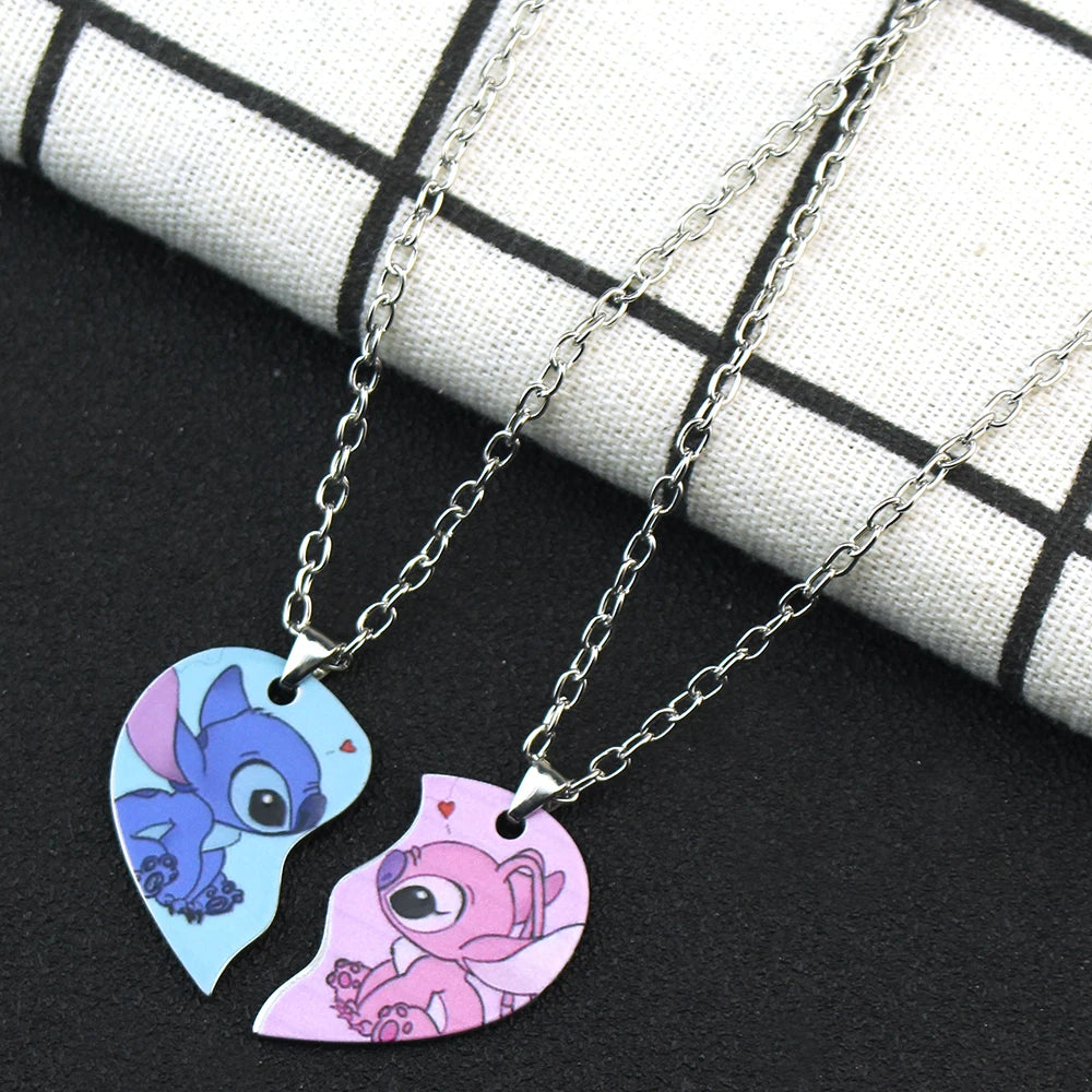 1pair Cute Lilo and Stitch Stainless Steels Pendant Necklace Kawaii Stitch Neck Chain for Man Accessories Gifts