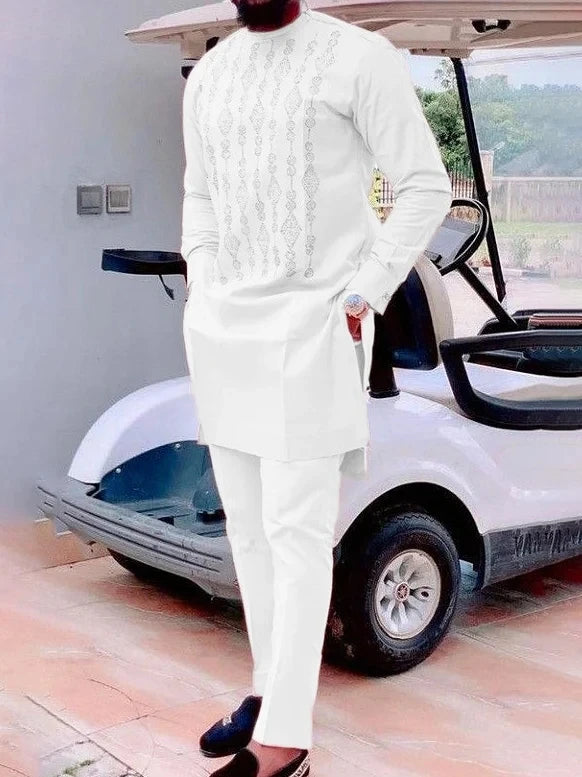 Two Pieces Set Men African Suit Long Sleeve Round Collar Print Shirt Pants Africa Traditional Wedding Party Outfits Slim Suits Viralgem Store