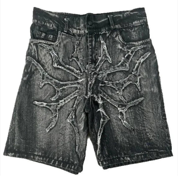 Streetwear Gothic Retro Baggy Fit Unisex Mopping Pants Y2K Phantom Jeans High Street Spider Embroidered Patch Hip Hop