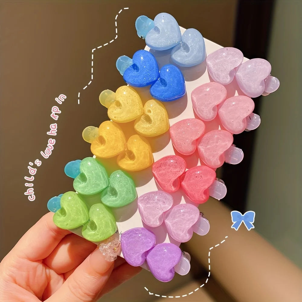 12/24pcs Kidsren's Rainbow Color Cute Flower Heart Small Hairpin