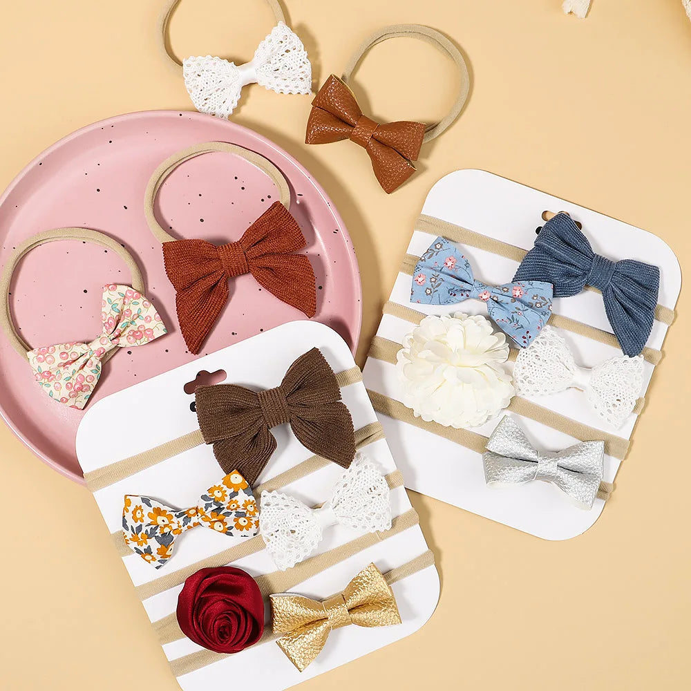 5Pcs/Set Baby Flower Bows Headband for Girls Children Elastic Hair Bands New Born Hairband Soft Toddler Cute Hair Accessories