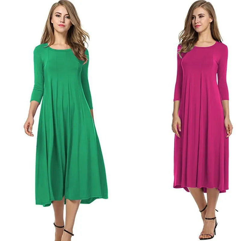 Women Autumn Solid Party Midi Dress Casual O Nesk Half Sleeve Office Lady Red Green Slim Elegant Dresses  Robe Ete XXL  Vestidos Viralgem Store