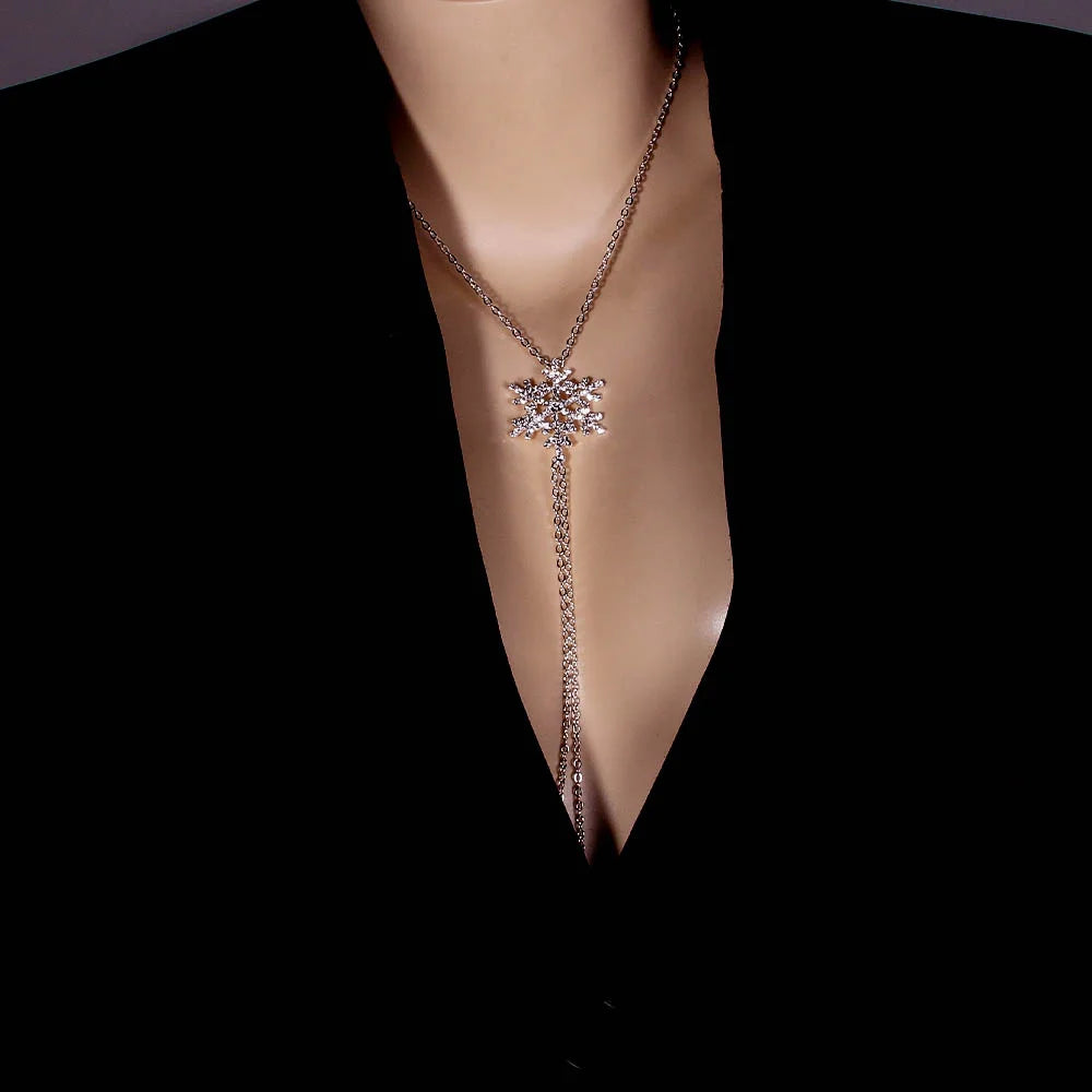 Stonefans Christmas Rhinestone Snowflakes Nipple Chain Non Piercing Women Sexy Lingerie Bra Necklace Thin Chain Body Jewelry