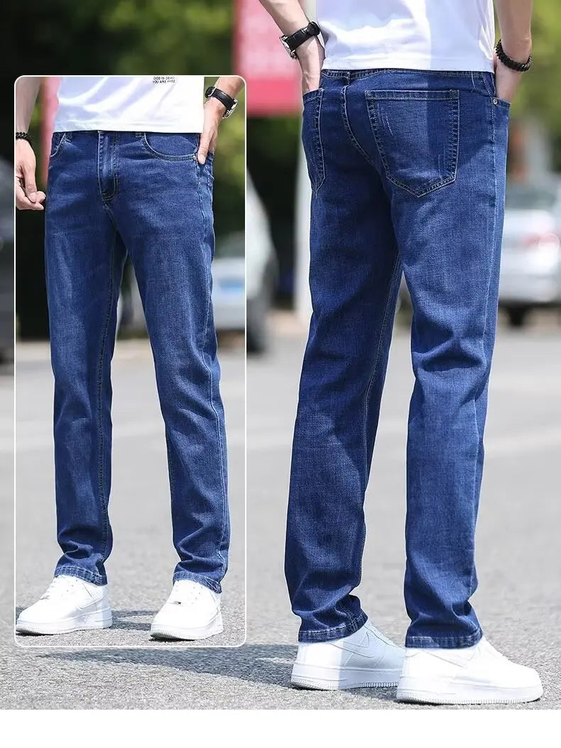 Trend in jeans men thin straight base big size casual denim long pants DN0556