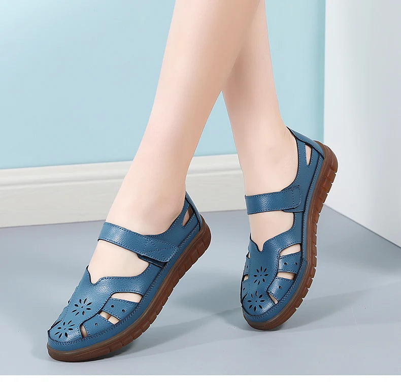 2024 Women Sandals Summer Ladies Girls Comfortable Ankle Hollow Round Toe Sandals Woman Soft Beach Sole Female Shoes Plus Size