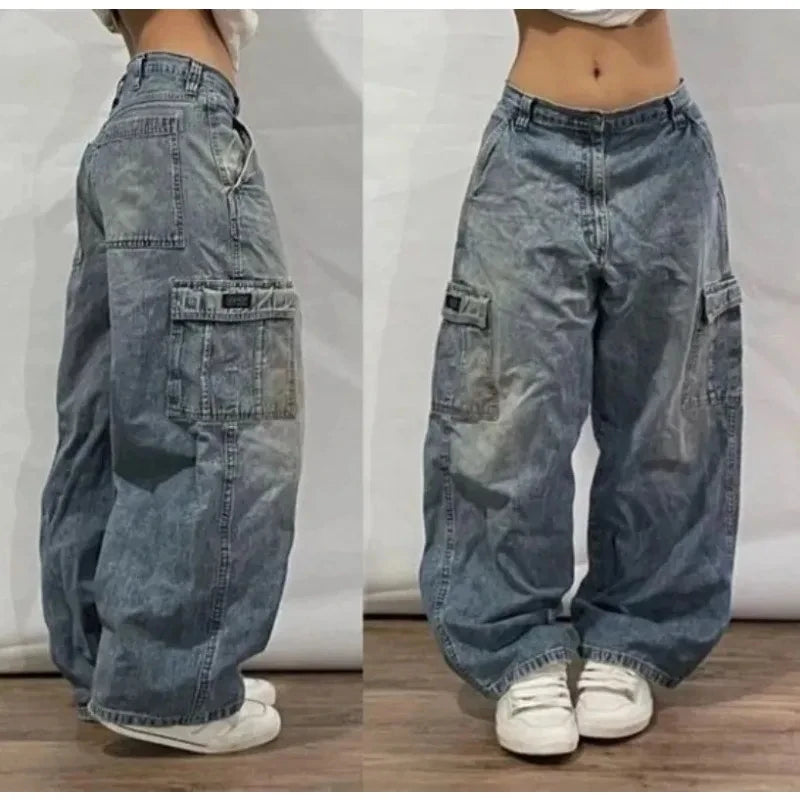 2024 American New Harajuku Vintage Oversized Printed Jeans Women Y2K Washed Old Hip Hop Gothic High Waist Wide Leg Trousers Viralgem Store