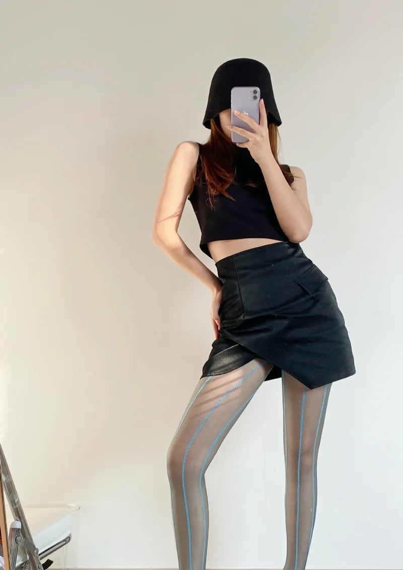 Vintage Sexy Black Vertical Stripes Pattern Stretchy Tights Pantyhose Women's Stockings Gothic Clothes Sexy Women's Underwear