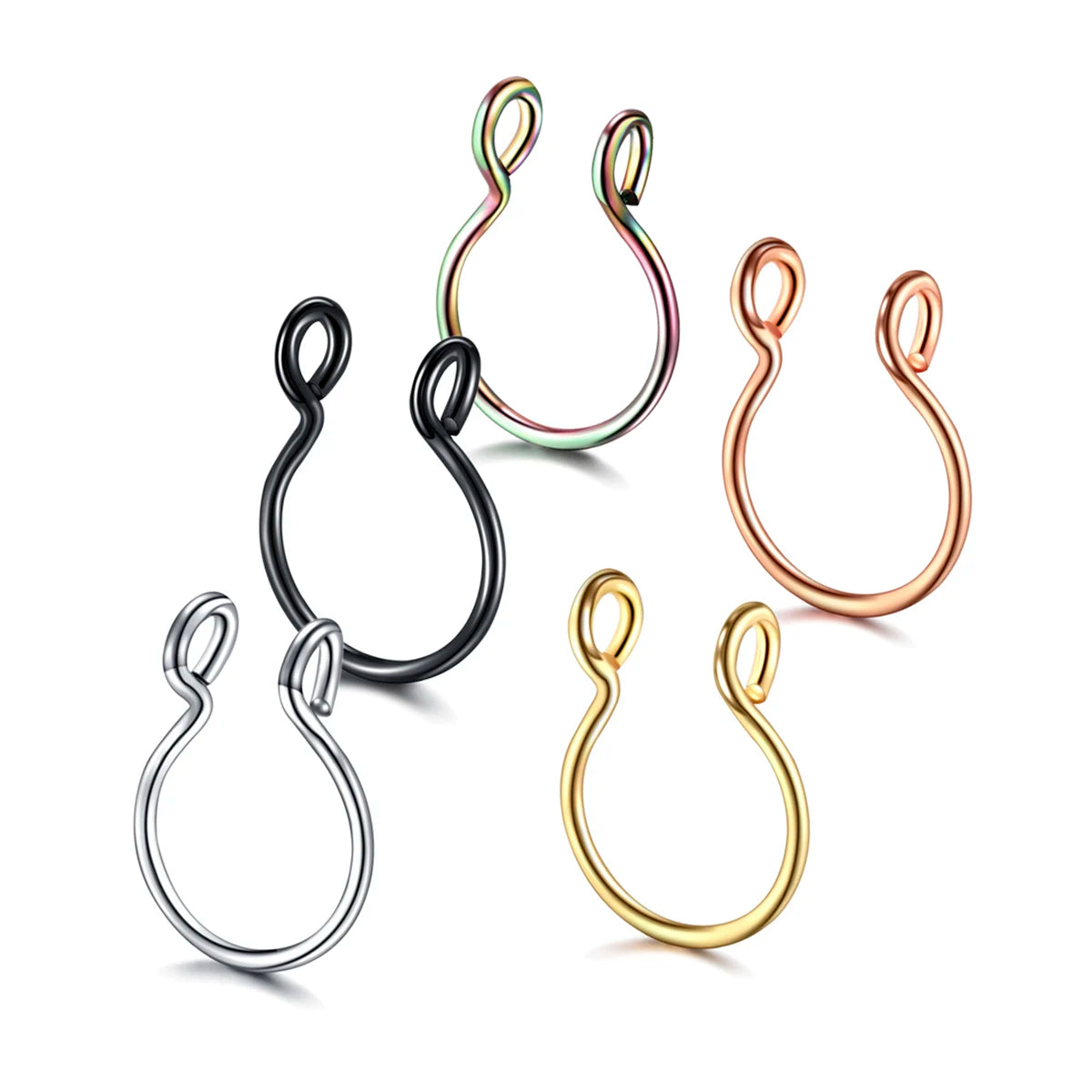 1Pc/5pcs Set Horseshoe Fake Nose Ring false,U Shaped Nath false Septum Rings,316L Stainless Steel Fake Nose Piercing,Non Pircing