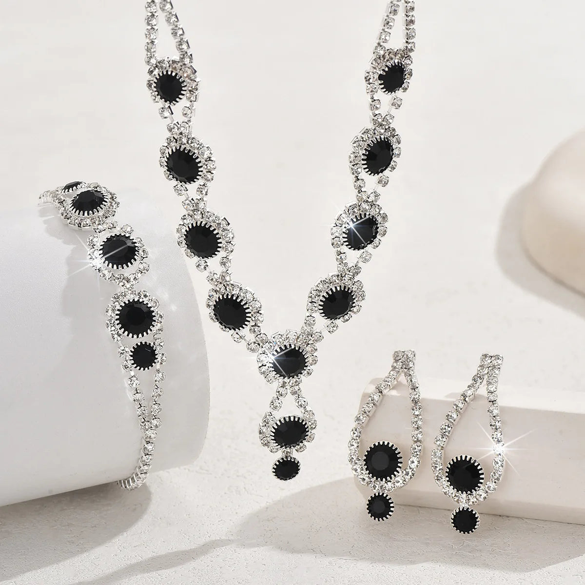 4PCS Fashion Elegant Crystal Jewelry Sets for Women Rhinestones Necklace Ring Earrings Bridal Wedding Party Jewelry Sets Viralgem Store