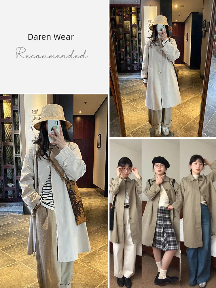 Ziqiao K-style Lapel Mid-Length Raglan Sleeve Trench Coat Viralgem Store