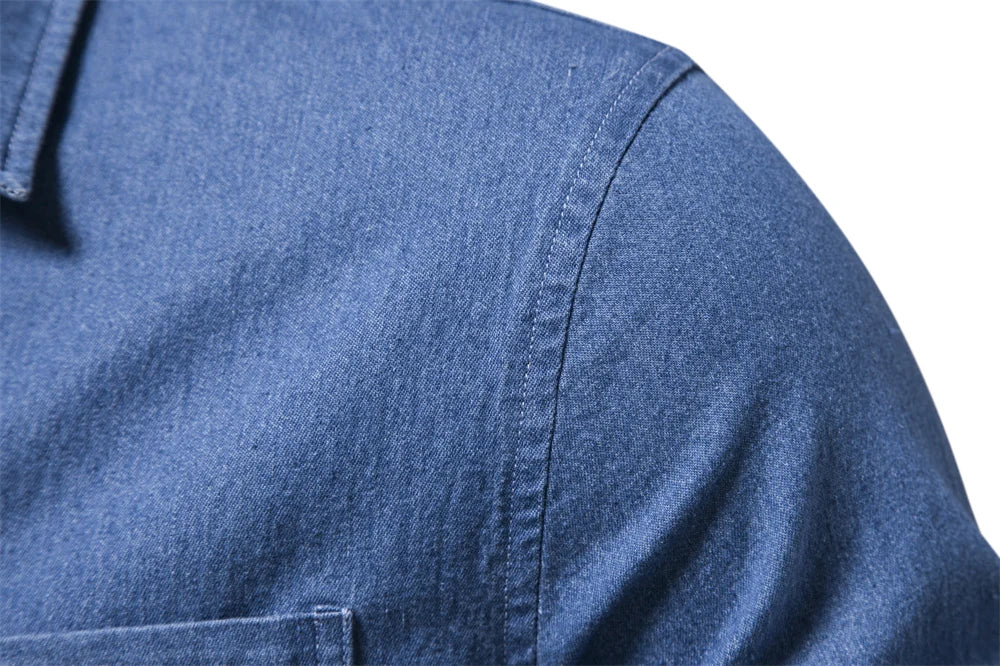 AIOPESON Autumn New Cotton Men's Denim Shirt Solid Color Single Pocket Casual Long Sleeve Shirt Autumn Jeans Shirt for Men