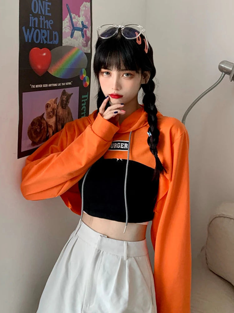 With Hat Hoodies Women Basic Design Young Korean Fashion Mujer All-match Teens Simple Cool Loose Y2k Cozy Street Wear Popular